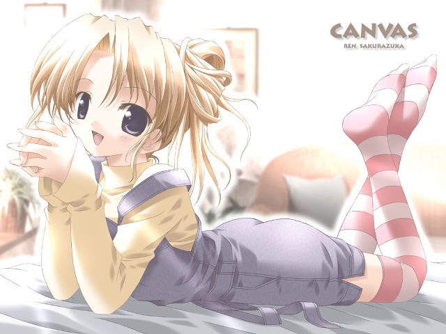 Girl bed striped stockings manga free wallpaper for desktop - medium preview image