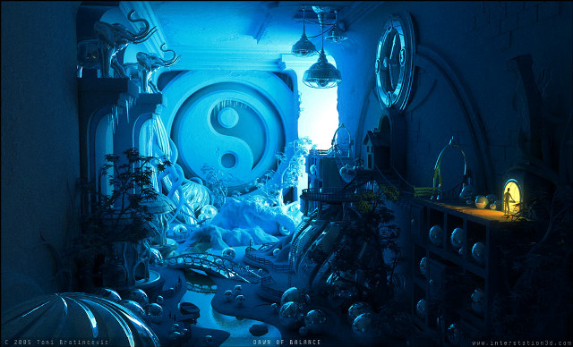 Blue yin room psychedelic 3d free wallpaper for desktop - medium preview image