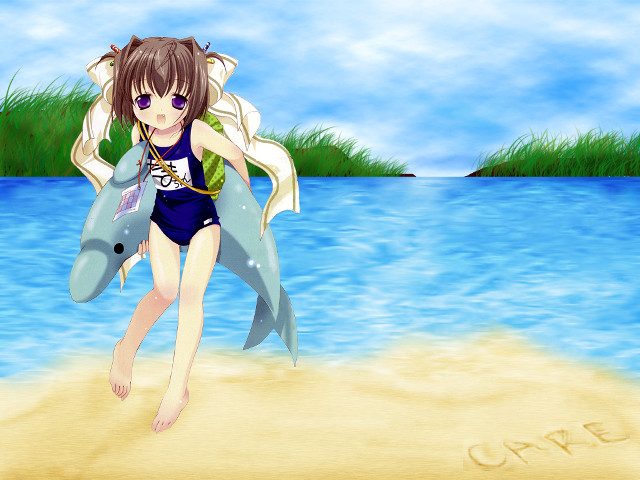 Girl beach sharktail hat anime free wallpaper for desktop - medium preview image
