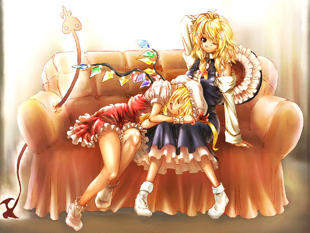 Two girls couch cats magic free wallpaper for desktop - medium preview image