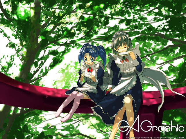 Anime girls park forest bench free wallpaper for desktop - medium preview image