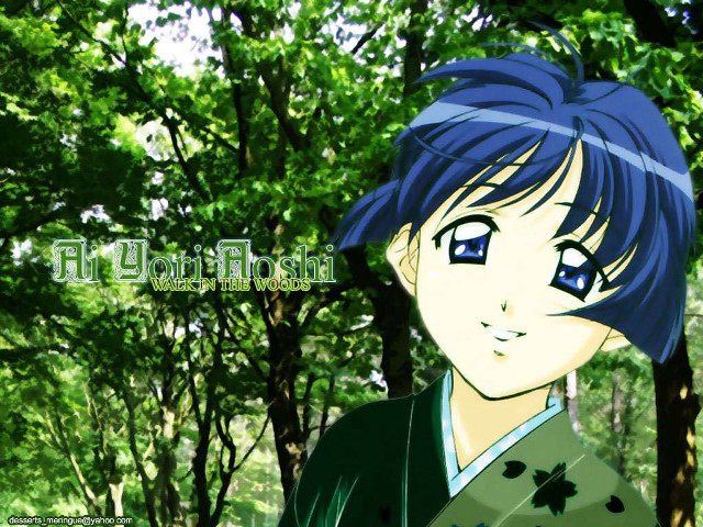Anime bluehair greeneyes forest kimono free wallpaper for desktop - medium preview image
