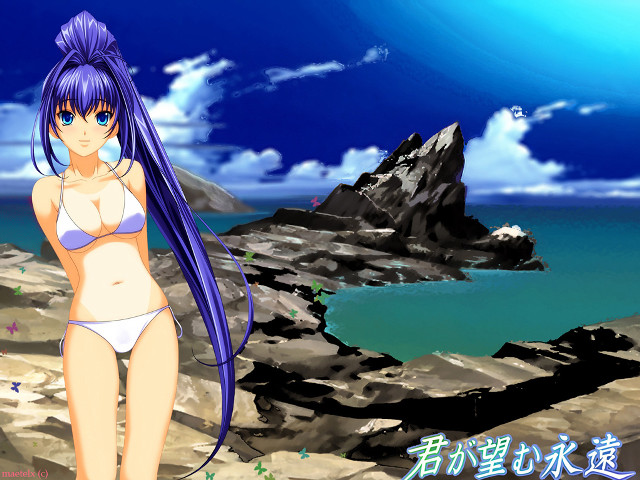 Woman beach rocky mountain summer free wallpaper for desktop - medium preview image