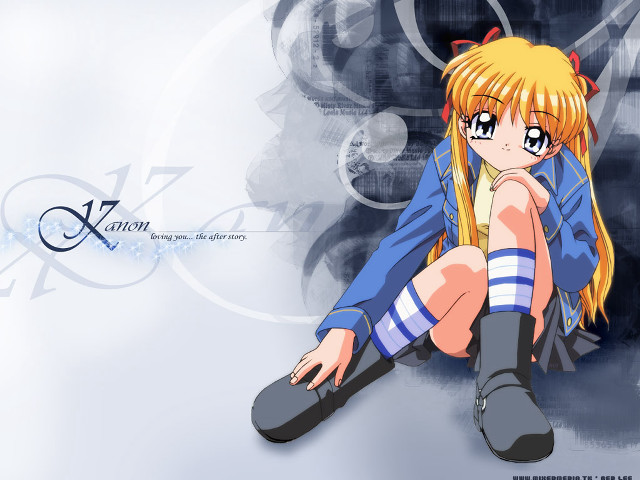 Anime girl blue background blonde free wallpaper for desktop - medium preview image