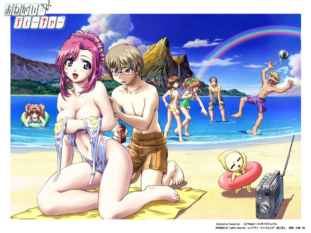 Beach couple rainbow cartoon graphics free wallpaper for desktop - medium preview image