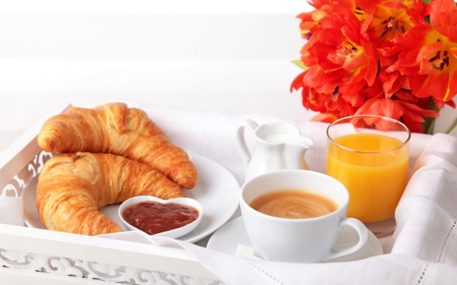 Breakfast tray croissants delicious fresh free wallpaper for desktop - medium preview image