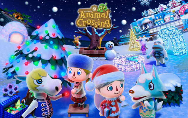 Animal crossing christmas reindeer snow free wallpaper for desktop - medium preview image