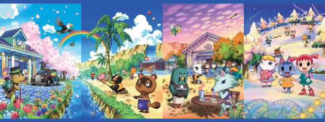 Cartoon town animals people walking free wallpaper for desktop - medium preview image