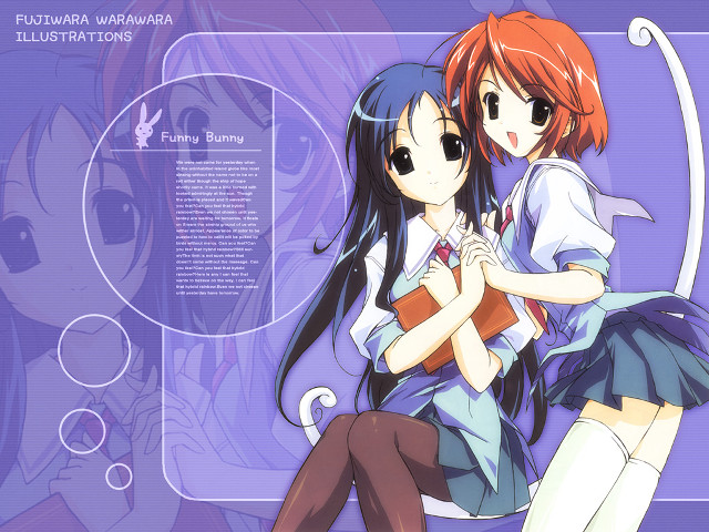 Anime girls hug purple background free wallpaper for desktop - medium preview image