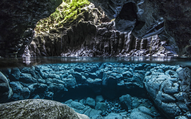 Cave pool water rocks underneath free wallpaper for desktop - medium preview image