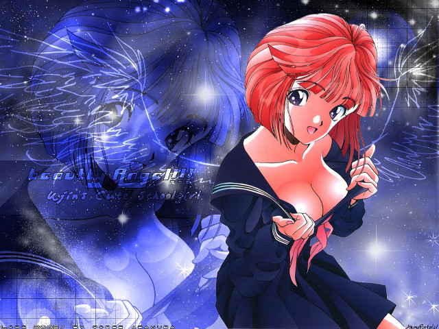 Redhair woman blackdress blue stars free wallpaper for desktop - medium preview image