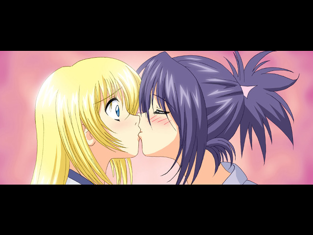 Anime kiss blonde blue eyes free wallpaper for desktop - medium preview image