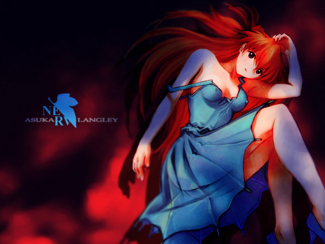 Woman blue dress red hair free wallpaper for desktop - medium preview image