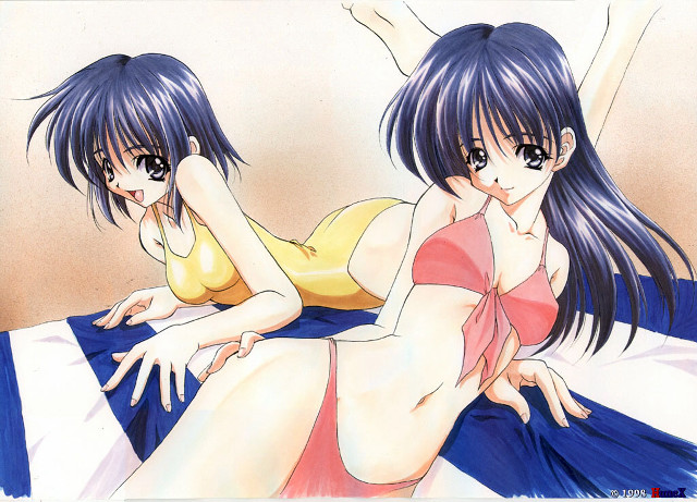 Anime girls bed bikini blue free wallpaper for desktop - medium preview image