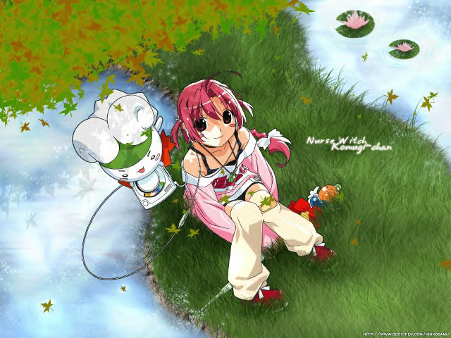 Anime girl cat grass outdoors free wallpaper for desktop - medium preview image