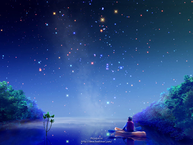 Night sky stars boat moon free wallpaper for desktop - medium preview image