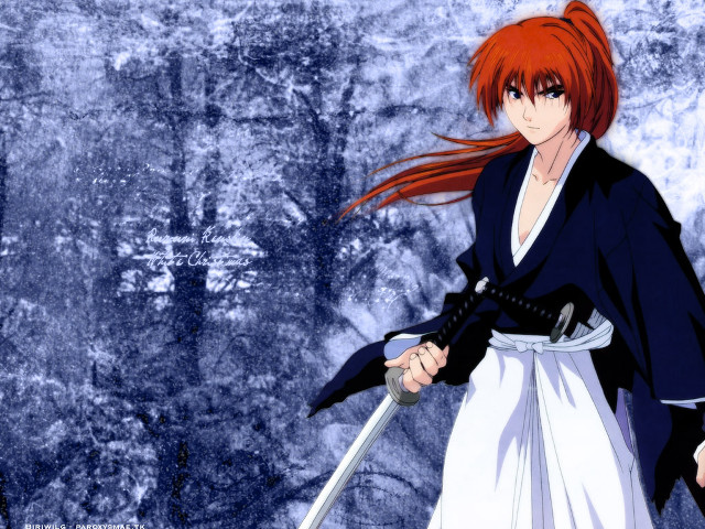 Red haired woman sword kimono free wallpaper for desktop - medium preview image