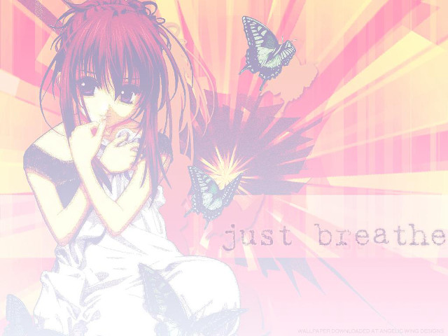 Redhair butterfly wings pinkbackground animecover free wallpaper for desktop - medium preview image