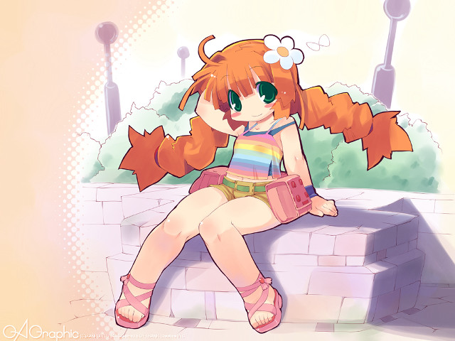 Girl sitting brickwall crossedlegs colorfuldress free wallpaper for desktop - medium preview image