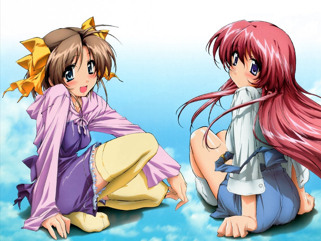 Anime girls longhair bows sitting free wallpaper for desktop - medium preview image