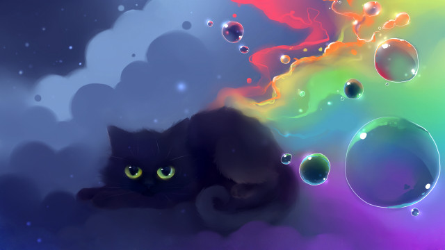 Cat cloud bubbles rainbow mystical free wallpaper for desktop - medium preview image
