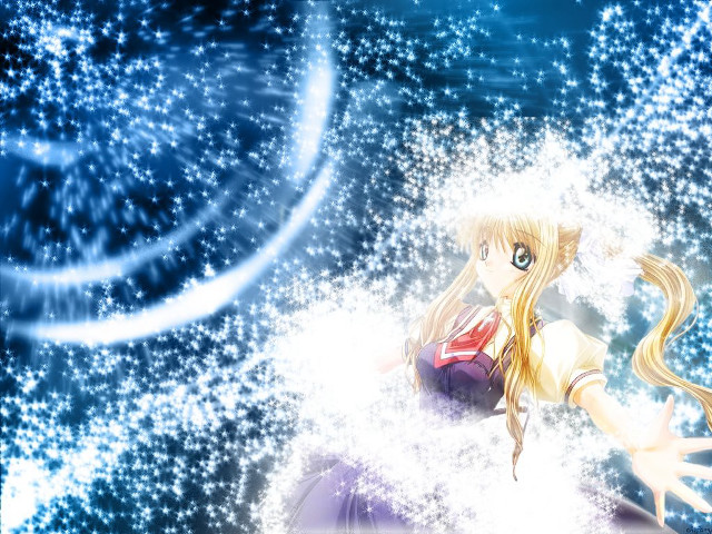 Anime girl blonde hair snowflakes free wallpaper for desktop - medium preview image