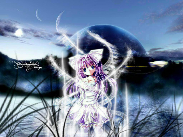Anime girl purple hair angel free wallpaper for desktop - medium preview image