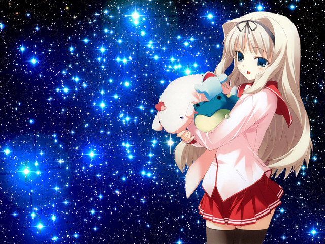 Girl stuffed animal starry sky free wallpaper for desktop - medium preview image