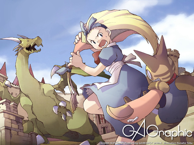 Cartoon dragon castle woman blonde free wallpaper for desktop - medium preview image