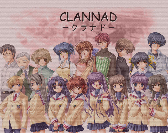 Clannad anime group pink background free wallpaper for desktop - medium preview image