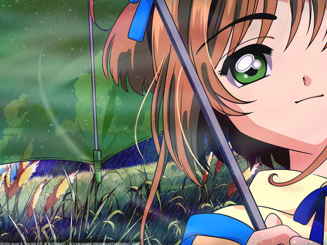 Girl umbrella green eyes ribbon free wallpaper for desktop - medium preview image