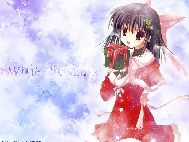 Girl red dress present snow free wallpaper for desktop - medium preview image