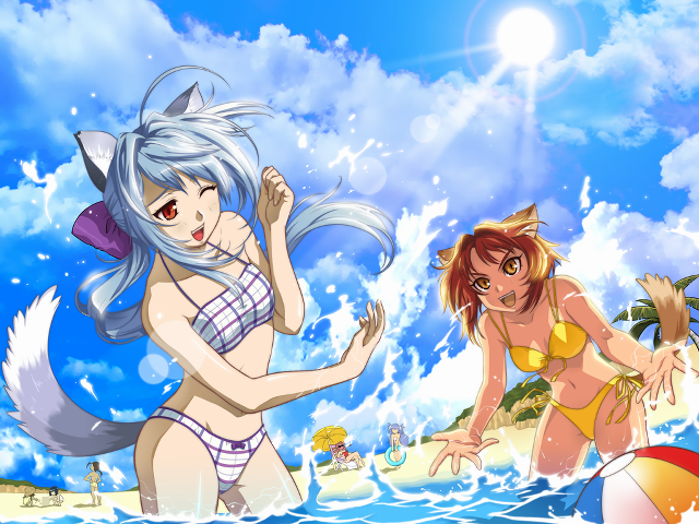Beach women wolf man anime free wallpaper for desktop - medium preview image