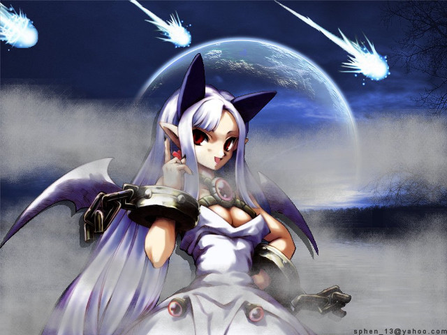 White dress cat demon girl free wallpaper for desktop - medium preview image