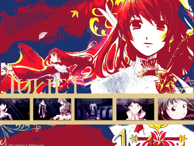 Red haired girl sword butterfly free wallpaper for desktop - medium preview image