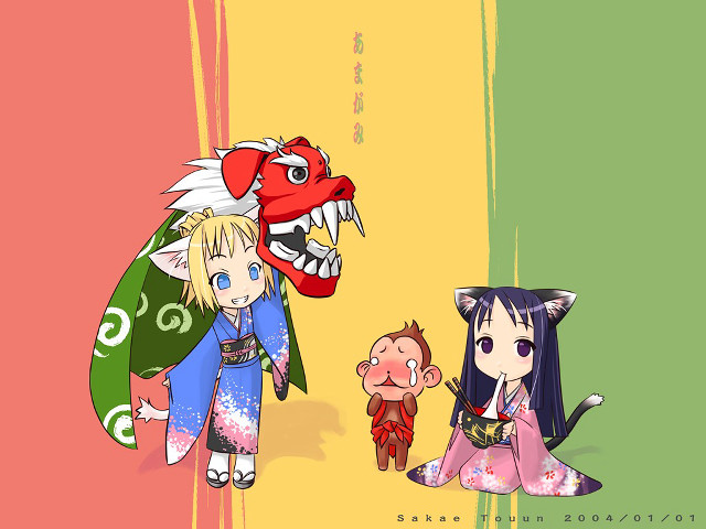 Anime couple dragon demon ukiyoe free wallpaper for desktop - medium preview image