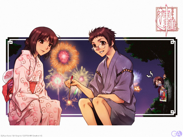 Fireworks night outdoor kimono girls free wallpaper for desktop - medium preview image