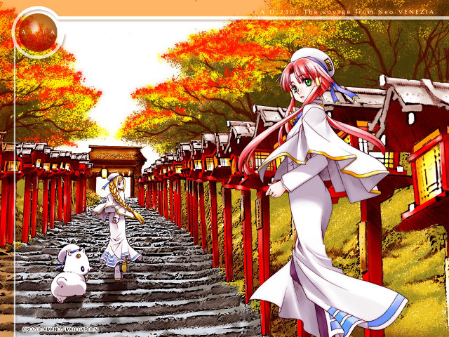 Woman dog autumn anime bridge free wallpaper for desktop - medium preview image