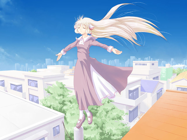 Woman flying city dress blonde free wallpaper for desktop - medium preview image