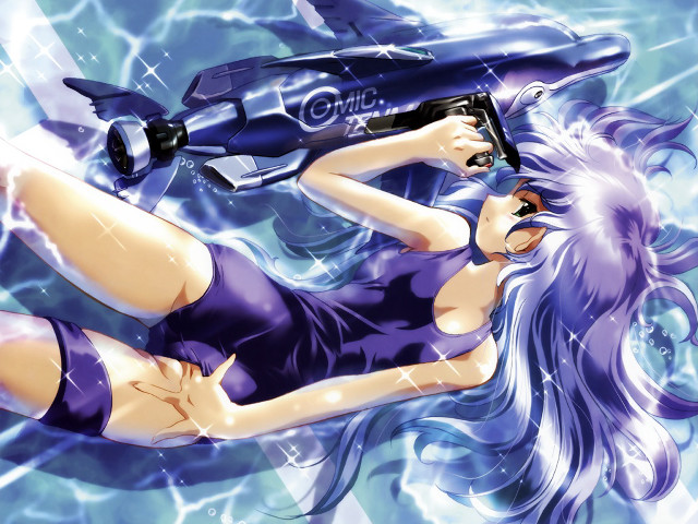Purple dress woman gun jet free wallpaper for desktop - medium preview image