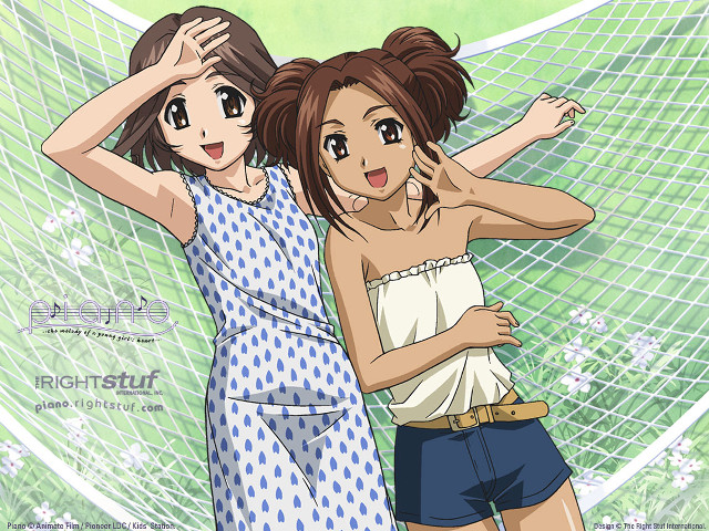 Two women net flowers poster free wallpaper for desktop - medium preview image