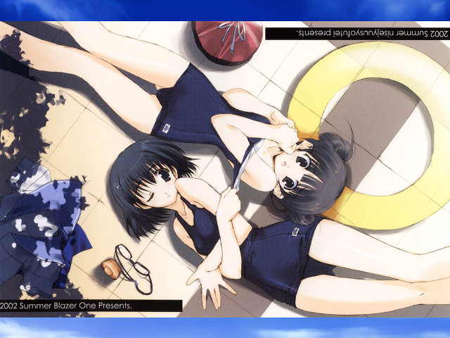 Anime girls clock beachball sunglasses free wallpaper for desktop - medium preview image