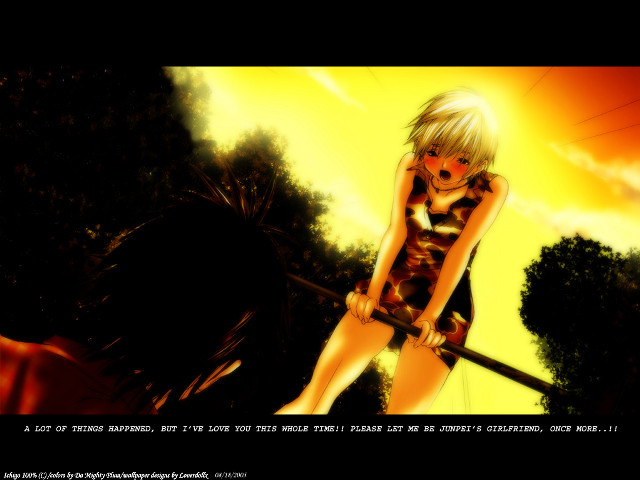 Girl sword sunset blonde fire free wallpaper for desktop - medium preview image
