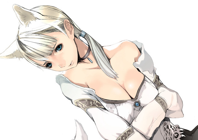 White haired woman fox tail free wallpaper for desktop - medium preview image