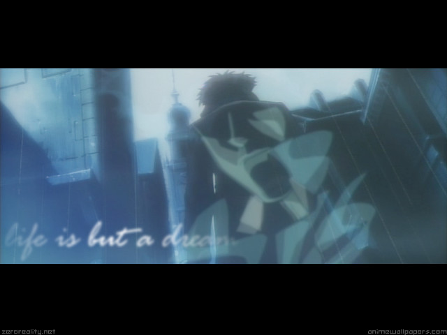 Rainy city swordman dreamy blue free wallpaper for desktop - medium preview image