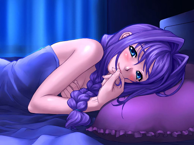 Cartoon girl bed blush purple free wallpaper for desktop - medium preview image