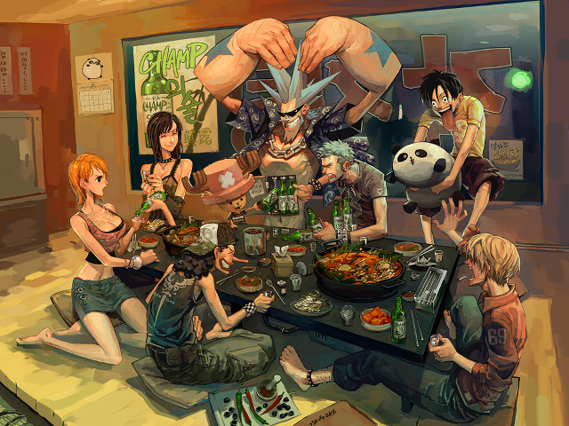 Group dining pandas league odacyborg free wallpaper for desktop - medium preview image