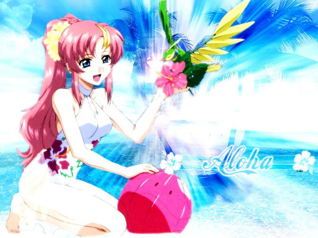 Pink hair girl beach flower free wallpaper for desktop - medium preview image