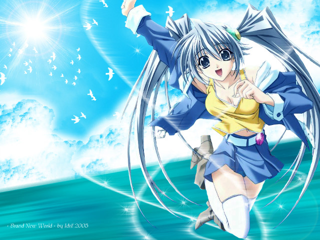 Anime girl blue outfit ocean free wallpaper for desktop - medium preview image