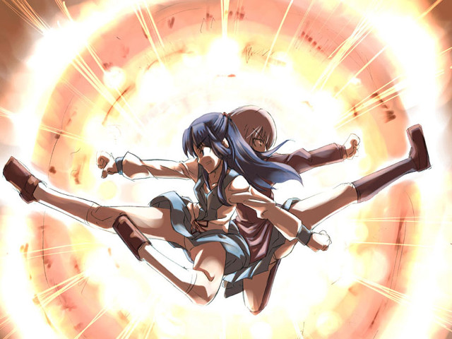 Anime girls backlight explosion duel free wallpaper for desktop - medium preview image